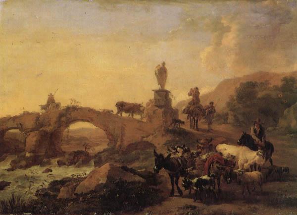 BERCHEM, Nicolaes Italian Landscape with a Bridge China oil painting art